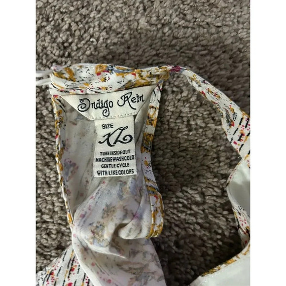 Indigo Rein Floral Halter Romper M Multicolor Crochet Ruffle Hem - Picture 3 of 4